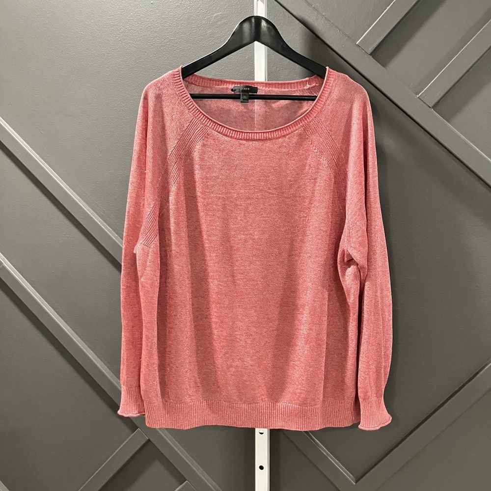 J.Crew Sweater Women Sz XL Linen Blend Pink Lightweight Pullover Scoop Neck